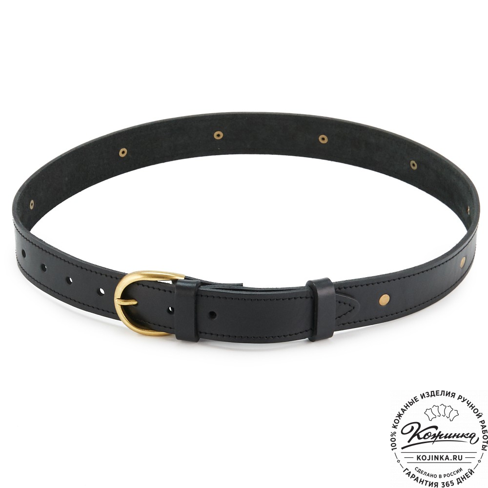 Кожаный мужской ремень "Анри Нью" (чёрный с пистонами)